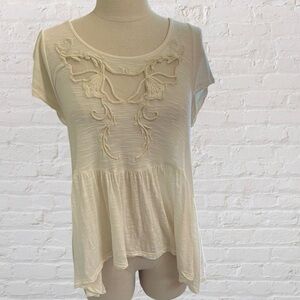 Free People Cream Embroidered Blouse